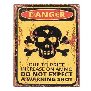 Žlutá kovová nástěnná cedule s lebkou Danger - 20*1*25 cm 6Y5115 obraz