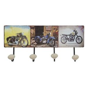 Nástěnný kovový věšák se 4-mi háčky Retro Moto - 40*7*18 cm 6Y5015 obraz