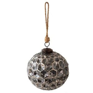Černá antik skleněná koule Hexagon Black M - Ø12*12 cm 6GL3917 obraz