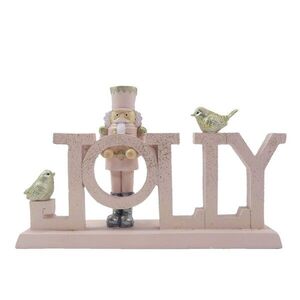 Růžová vánoční dekorace s Louskáčkem a ptáčky Jolly - 18*4*11 cm 6PR4848 obraz