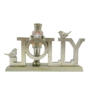 Zlatá vánoční dekorace s Louskáčkem a ptáčky Jolly - 18*4*11 cm 6PR4849 obraz