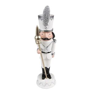 Bílá antik vánoční dekorace soška Louskáček na stráži - 7*7*25 cm 6PR3683 obraz