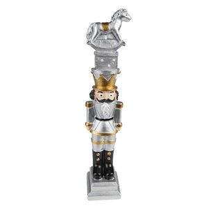 Vánoční dekorace stříbrný Louskáček s koníkem - 6*5*23 cm 6PR3701 obraz