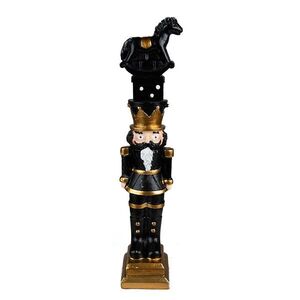 Černá vánoční dekorace Louskáček s koníkem - 6*5*23 cm 6PR3702 obraz