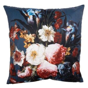 Modrý sametový povlak na polštář s výraznými květy - 45*45 cm KT021.308 obraz
