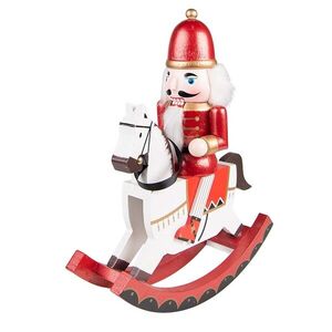 Bílo-červená dekorace Louskáček na houpacím koníkovi - 24*9*30 cm 6PR3748 obraz