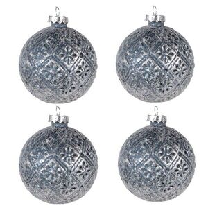 Set 4ks modro-stříbrná vánoční skleněná ozdoba koule - Ø 8*8 cm 6GL4108 obraz