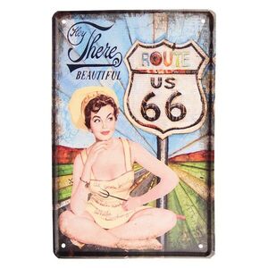 Barevná nástěnná kovová cedule Route 66 - 20*1*30 cm 6Y5359 obraz
