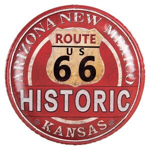 Červená nástěnná kovová cedule na zeď Route 66 - Ø 35*2 cm 6Y5006 obraz