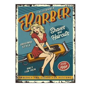 Modrá nástěnná kovová cedule Barber - 25*1*33 cm 6Y5233 obraz