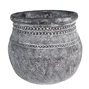 Granitový antik cementový obal na květináč se zdobením - Ø 32*29 cm 6TE0468L obraz