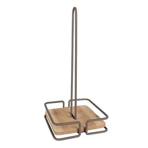 Hnědý kovový držák na kuchyňské role s dřevěným dnem Vi - 15*15*32 cm 6Y5256 obraz
