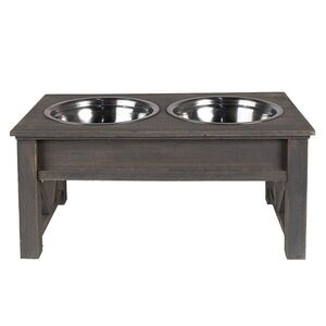 Misky pro zvířata v šedém antik dřevěném stojanu - 40*22*18 cm / 2*500 ml 6H2268 obraz