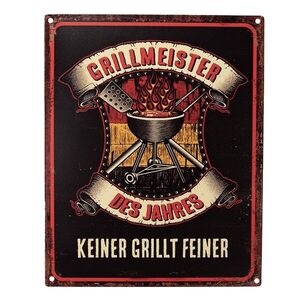 Černá antik nástěnná kovová cedule Grillmeister Des Jahres - 20*1*25 cm 6Y5149 obraz