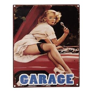 Černočervená antik nástěnná kovová cedule Garage - 20*1*25 cm 6Y5154 obraz