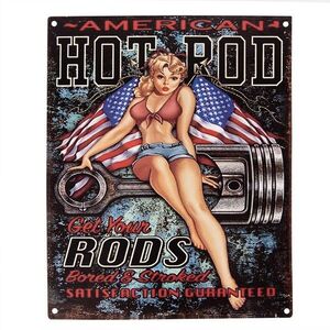 Barevná antik nástěnná kovová cedule Hot Rod - 20*1*25 cm 6Y5164 obraz