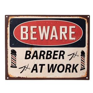 Černobílá antik nástěnná kovová cedule Beware - 33*1*25 cm 6Y5178 obraz