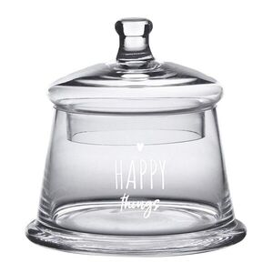 Úložná transparentní nádoba dóza s víčkem a srdíčkem Happy - Ø 12*13 cm 6GL4259 obraz