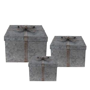 Zinkové antik úložné boxy s víky a mašlemi - 24*24*18 / 20*20*15 / 16*16*12 cm 6Y4891 obraz