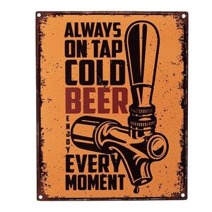 Oranžová nástěnná kovová cedule Cold Beer - 20*1*25 cm 6Y5218 obraz