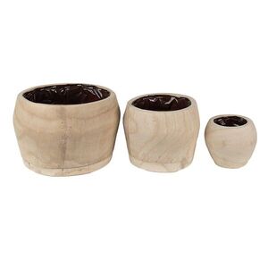 Set 3ks přírodní dřevěný květináč - Ø 24*15 / Ø 18*13 / Ø 12*10 cm 6H2136 obraz