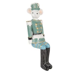Zeleno-modrá dekorace sedící socha Myška v uniformě - 10*7*19 cm 6PR3963 obraz