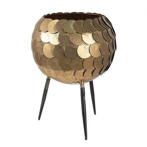 Zlatý antik kovový obal na květináč na nožkách - Ø 22*28 cm 6Y5409 obraz