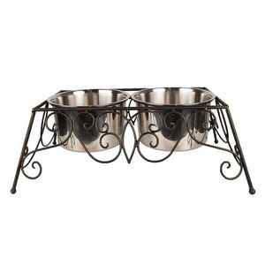 Velké hnědé kovové misky pro psa nebo kočku - 46*26*16 cm / 2x2000 ml 6Y5434 obraz