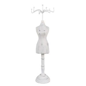 Bílý antik dřevěný stojan na šperky ve tvaru figuríny - 12*12*39 cm 65309 obraz
