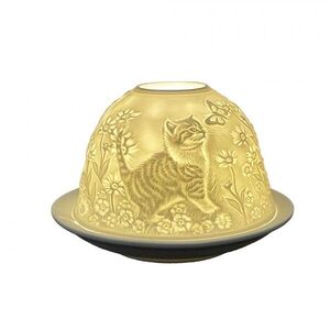Bílý porcelánový svícen na čajovku s koťátky Paollo - Ø 12 * 8 cm 6CE1808 obraz