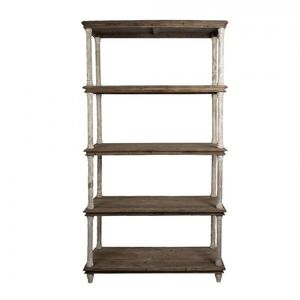 Bílo-hnědý antik dřevěný konzolový regál Bookrino - 110*40*210 cm 5H0697W obraz