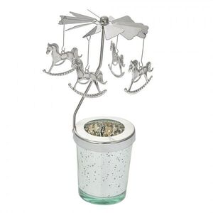 Stříbrný točící svícen na čajovku s houpacími koníky Ringi - Ø 8*17 cm 66081 obraz