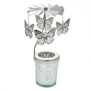 Stříbrný točící svícen na čajovku s motýlky Ringi - Ø 8*17 cm 66000 obraz
