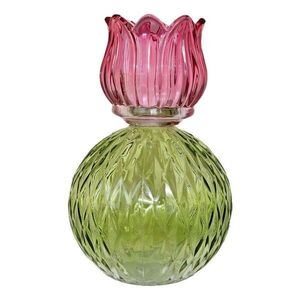 Tmavě růžový skleněný svícen/ váza tulipán Love Tulip - Ø 11*17 cm 314039_tmavě růžová obraz
