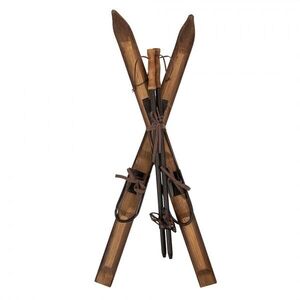 Hnědá antik dřevěná dekorace lyže Ski Vintage - 24*10*90 cm 5H0721 obraz