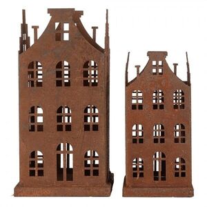 2ks rezavá dekorace / svícen domek Brocante rust - 11*11*21 / 8*8*16 cm 6Y5775 obraz