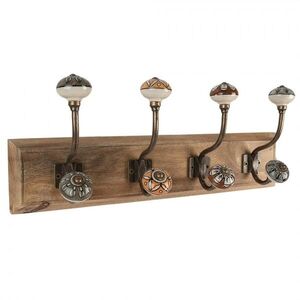 Věšák s dřevěnou deskou a malovanými knopkami - 45*11*18 cm 6H2393 obraz