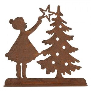 Rezavá vánoční dekorace dívka u stromečku Brocante rust - 14*5*14 cm 6Y5780 obraz