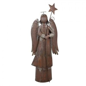 Hnědo-rezavá kovová dekorace anděl s hvězdou Angel - 48*18*133 cm 5Y1331 obraz