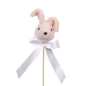 Dekorace zápich růžová hlava králík s mašlí - 7*7*33 cm 65946 obraz