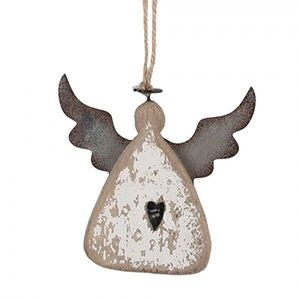 Závěsná dřevěná figurka anděl se srdíčkem Angel Rustic - 10*2*10 cm 6H2428 obraz