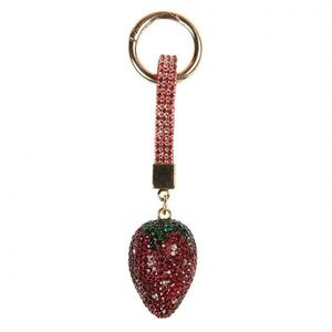Třpytivý přívěsek na klíče červená jahoda - 3*3*14 cm JZKC0220 obraz