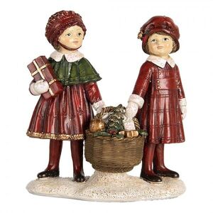 Červeno-zelená vánoční dekorace děti s košíkem dárků - 11*6*12 cm 6PR5678 obraz