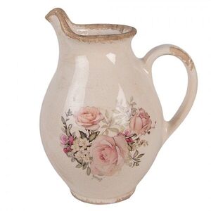 Béžový dekorační keramický džbán s růžemi Rosien S - 16*12*19 cm 6CE2236S obraz