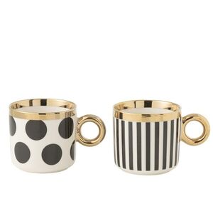 Set 2ks bílo-černý hrnek se zlatými detaily Hollywood - 9*9*8 cm 49200 obraz