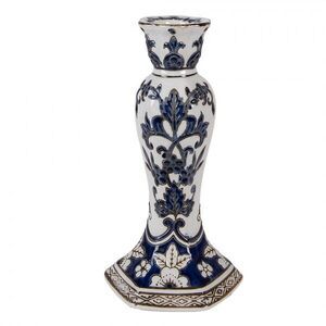 Porcelánový svícen s modrými květy Vintage Unique S - Ø 11*21 cm 6CE2384S obraz