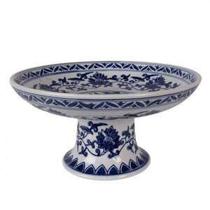 Porcelánová mísa na noze s modrými květy Vintage Unique - Ø 26*13 cm 6CE2383 obraz