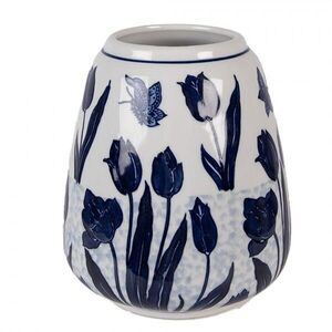Porcelánová váza s modrými tulipány Vintage Tulipp - Ø 16*18 cm 6CE2377 obraz