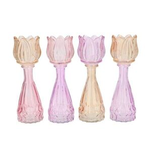 4ks pastelový mix skleněný svícen/ váza tulipán Love Tulip - Ø 7*22cm 314050 obraz