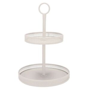 Bílý antik kovový 2-patrový etažér s okrajem Nordic - Ø 28*43 cm 811322 obraz